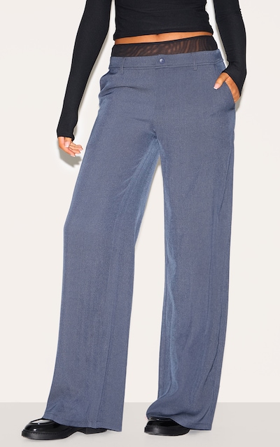 Navy Blue Contrast Trim Pocket T Shirt and Wide Leg Pants Set main image 0