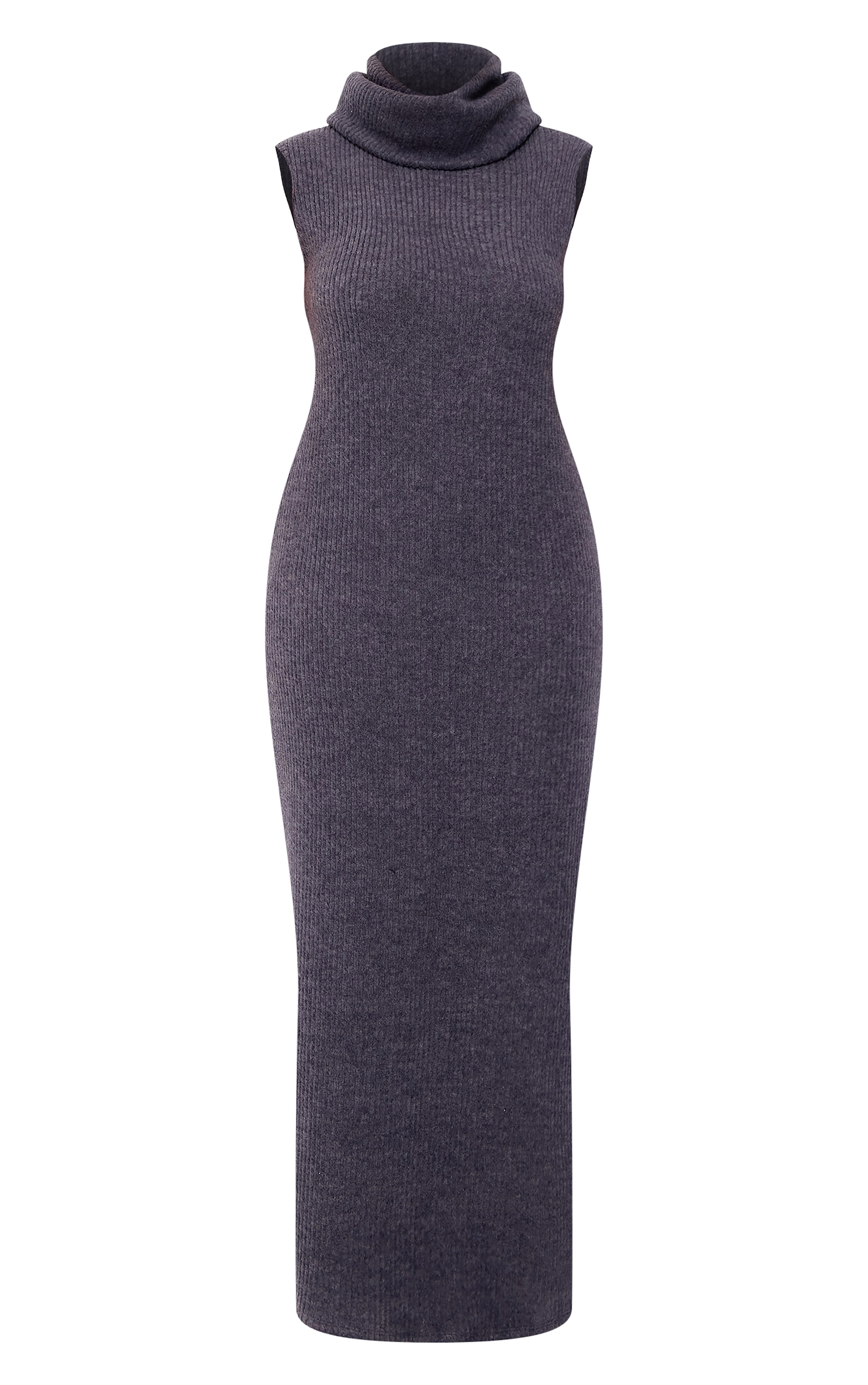 Plus Charcoal Brushed Rib Roll Neck Maxi Dress image 5