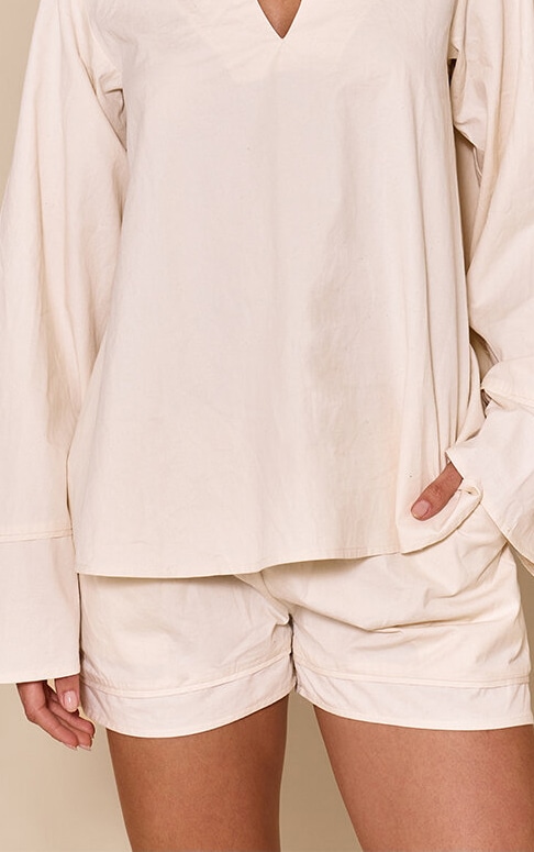 Tall Cream Cotton Woven Pleate Detail Floaty Shorts image 4