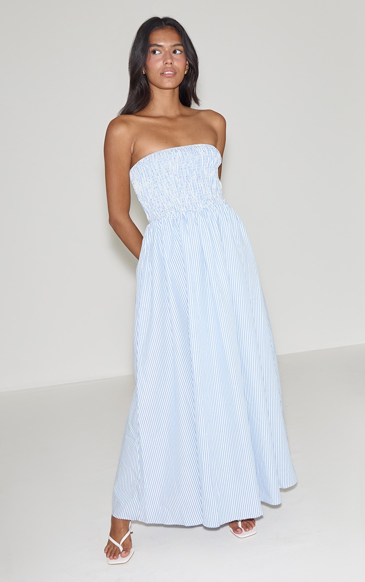 Sky Blue Striped Bandeau Maxi Dress image 1
