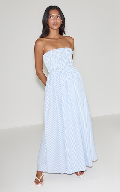 Sky Blue Striped Bandeau Maxi Dress