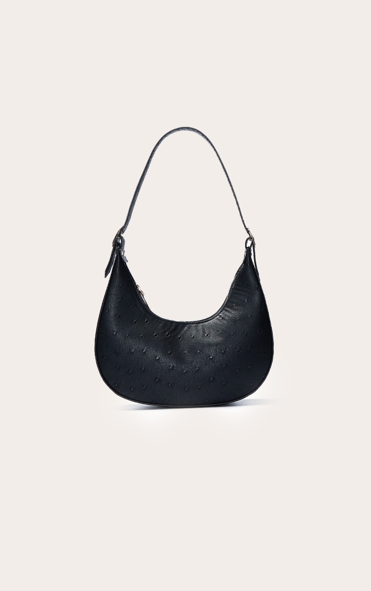 Black Ostrich PU Curved Shoulder Bag image 2