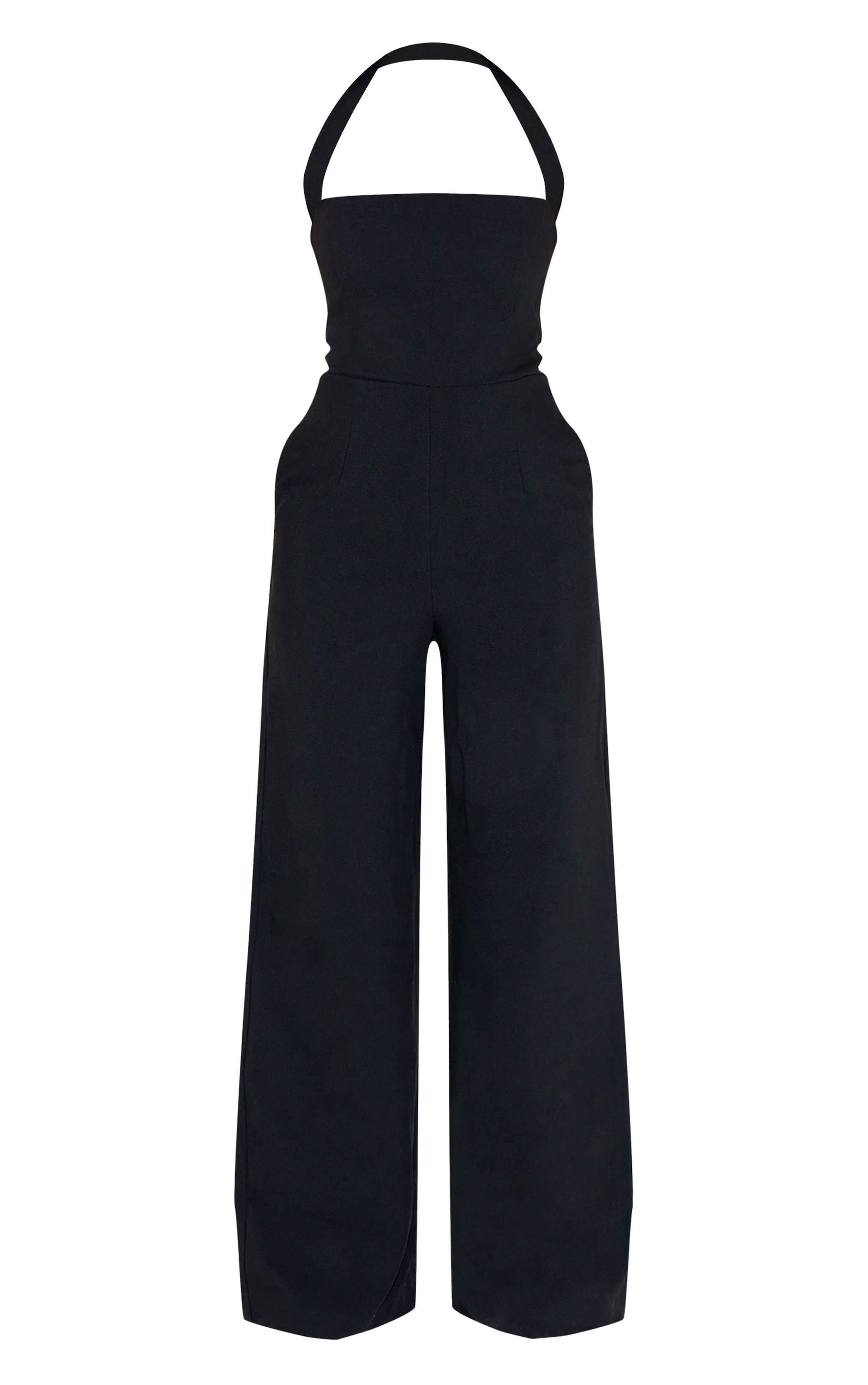 Black Premium Woven Halter Neck Wide Leg Jumpsuit image 5