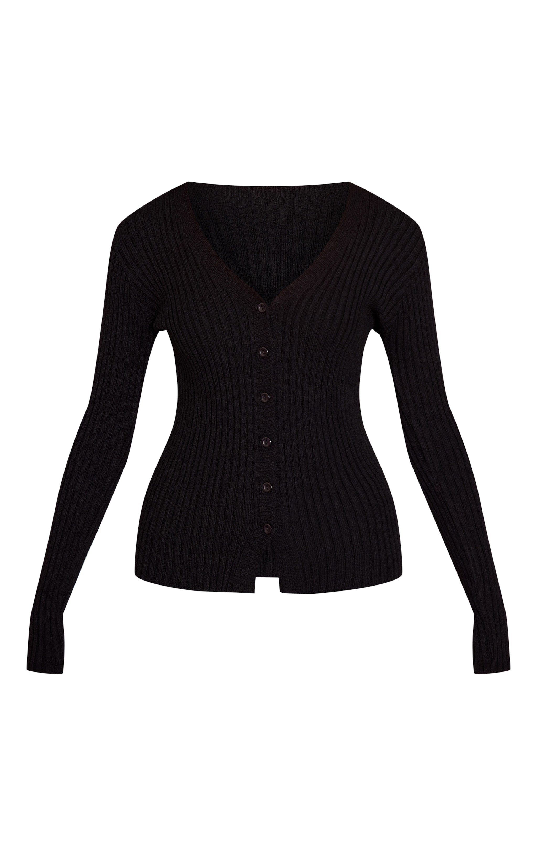Black Ribbed Knitted Long Sleeve Button Down Cardigan  image 5