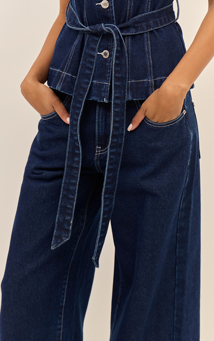 Jean large indigo à taille mi-haute image 4