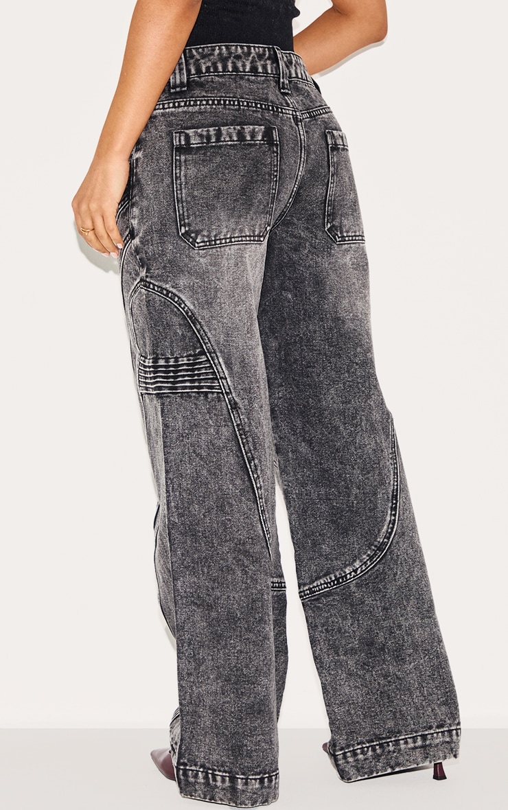 Petite Grey Panel Seam Detail Wide Leg Jeans image 3