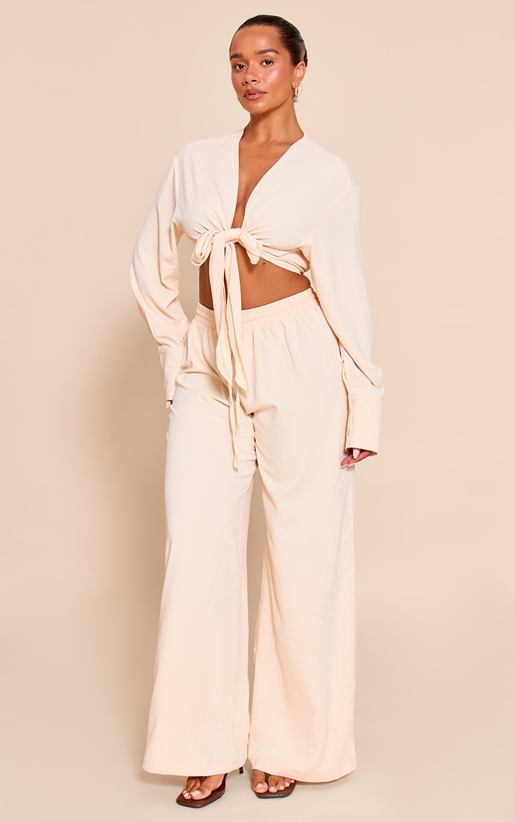 Shape Butter Cream Hammered Satin Elasticated Waist Wide Leg Pants image 1