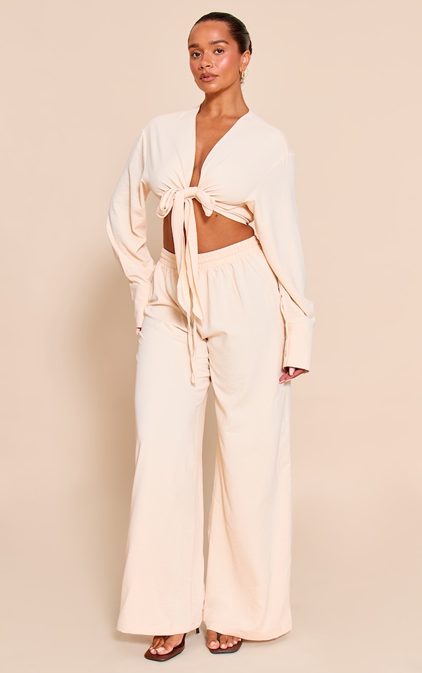 Shape Butter Cream Hammered Satin Elasticated Waist Wide Leg Pants