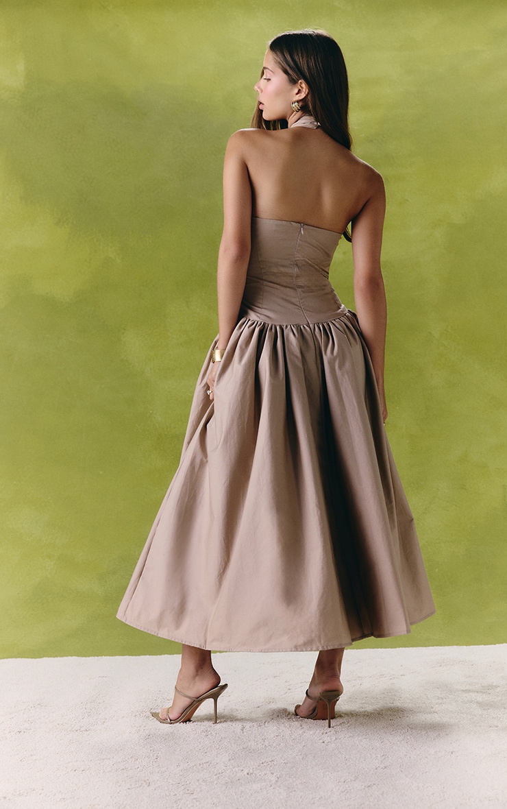 Taupe Plunge Halterneck Skater Midaxi Dress image 2