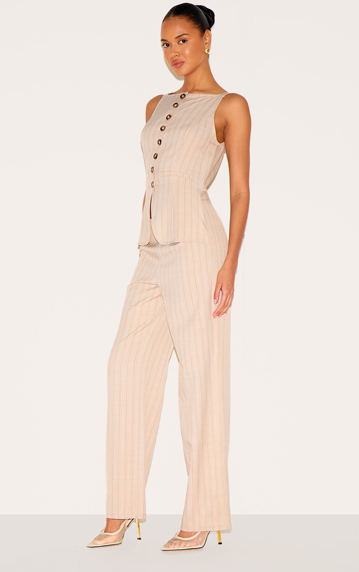 Stone Pinstripe Linen Button Down Peplum Hem Jumpsuit image 3