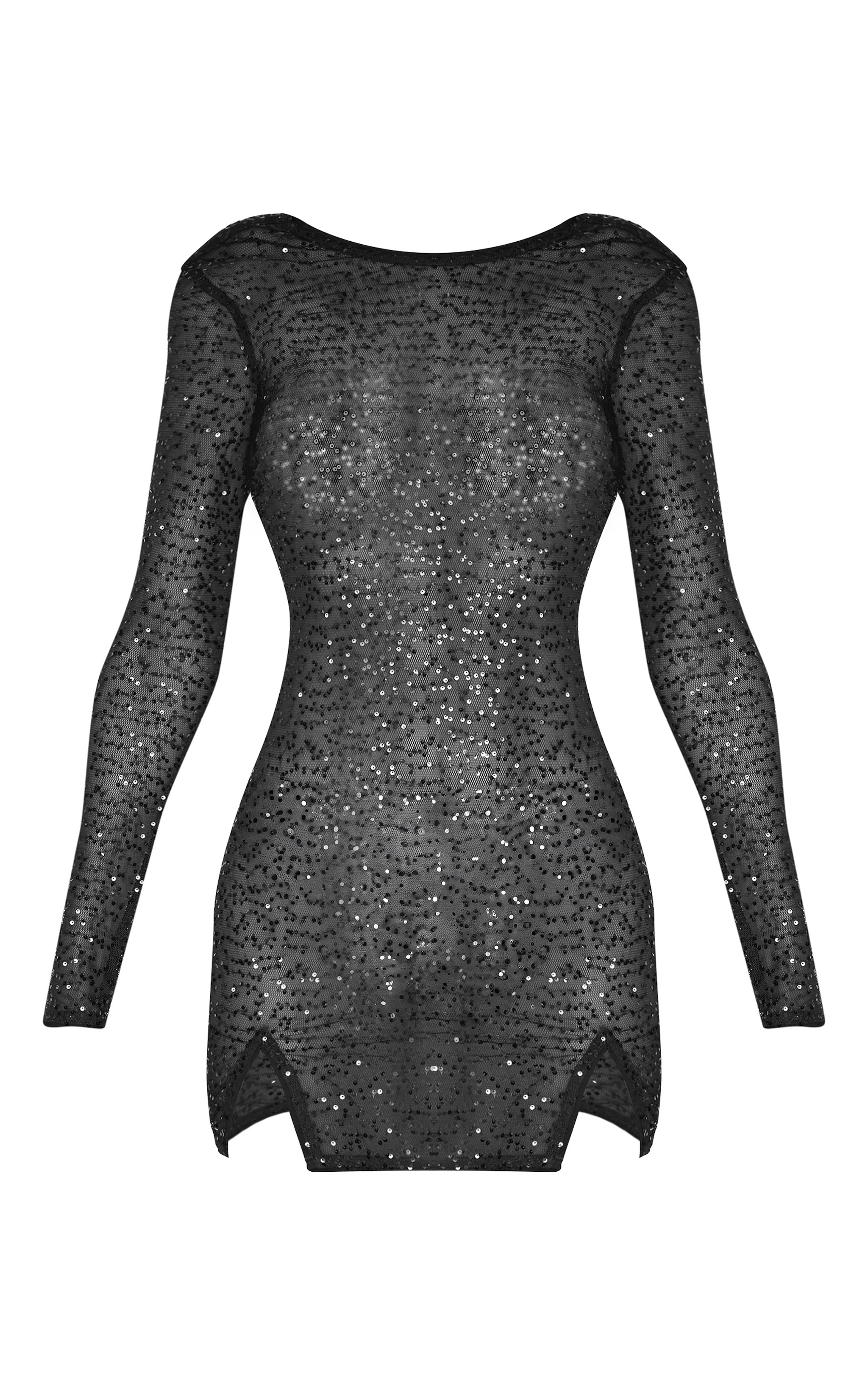 Robe droite noire transparente à sequins et dos bénitier image 5