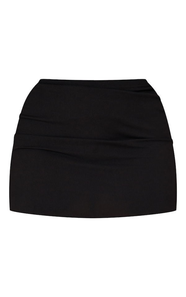 Plus Black Ribbed Lettuce Hem Mini Skirt PrettyLittleThing