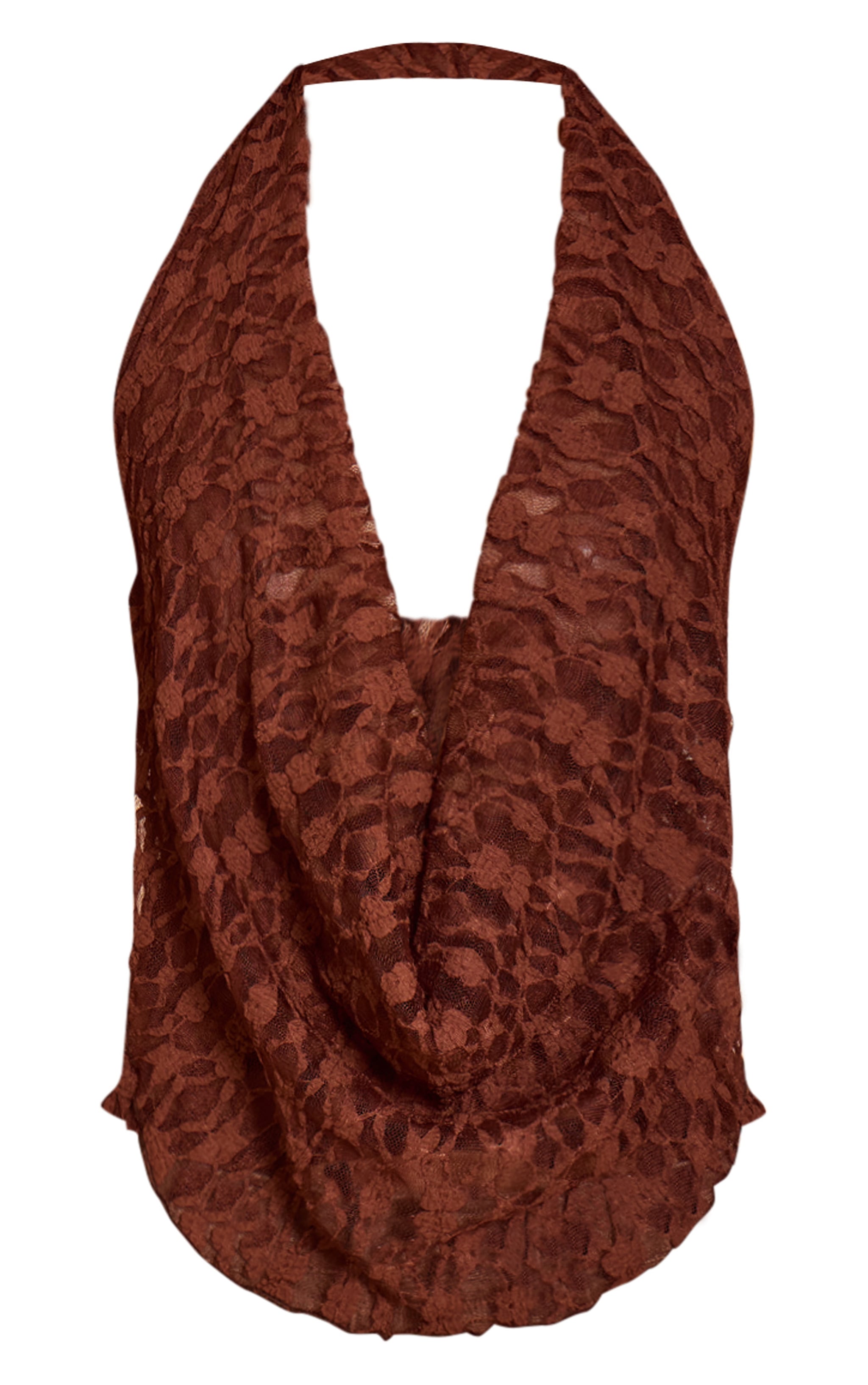 Chocolate Textured Lace Halter Neck Top image 5