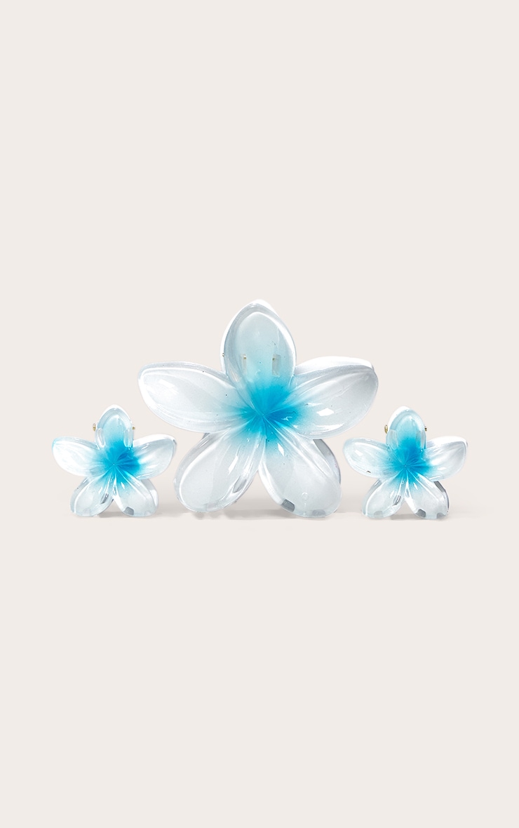 Aqua Gradient Lily Flower Hair Clip Set image 2