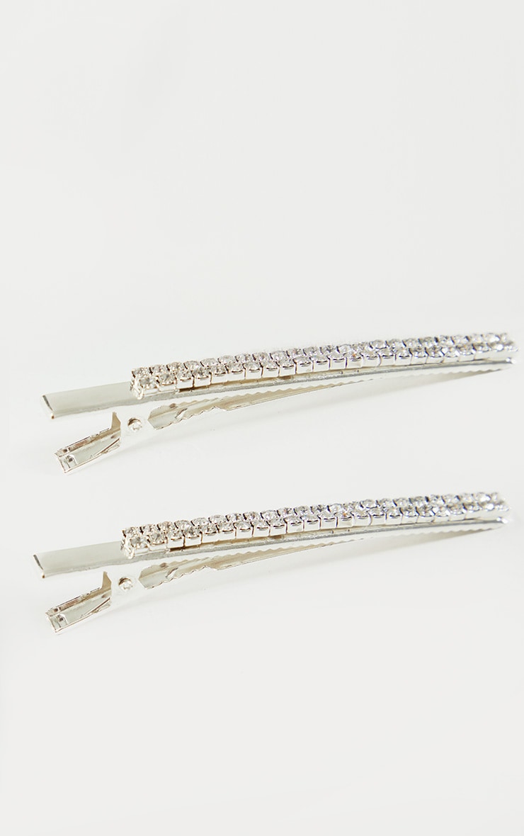 Silver Large Diamante Hair Clips PrettyLittleThing