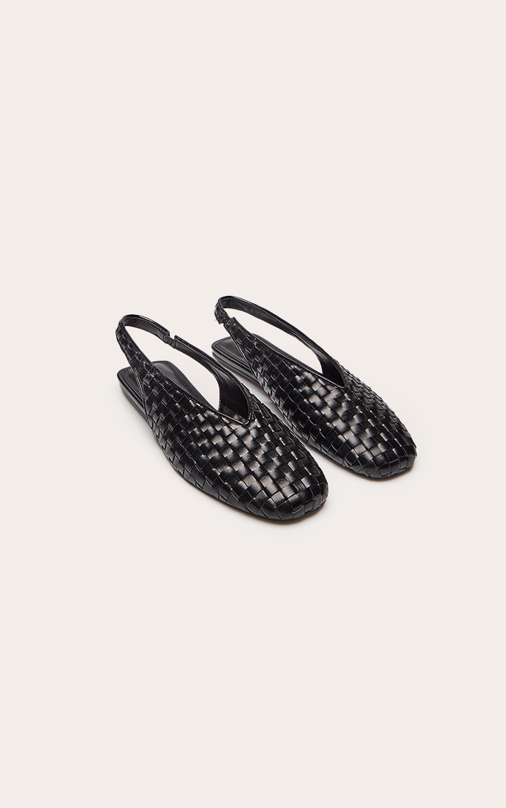 Black Hand Woven Square Toe Flat Sling Back image 3