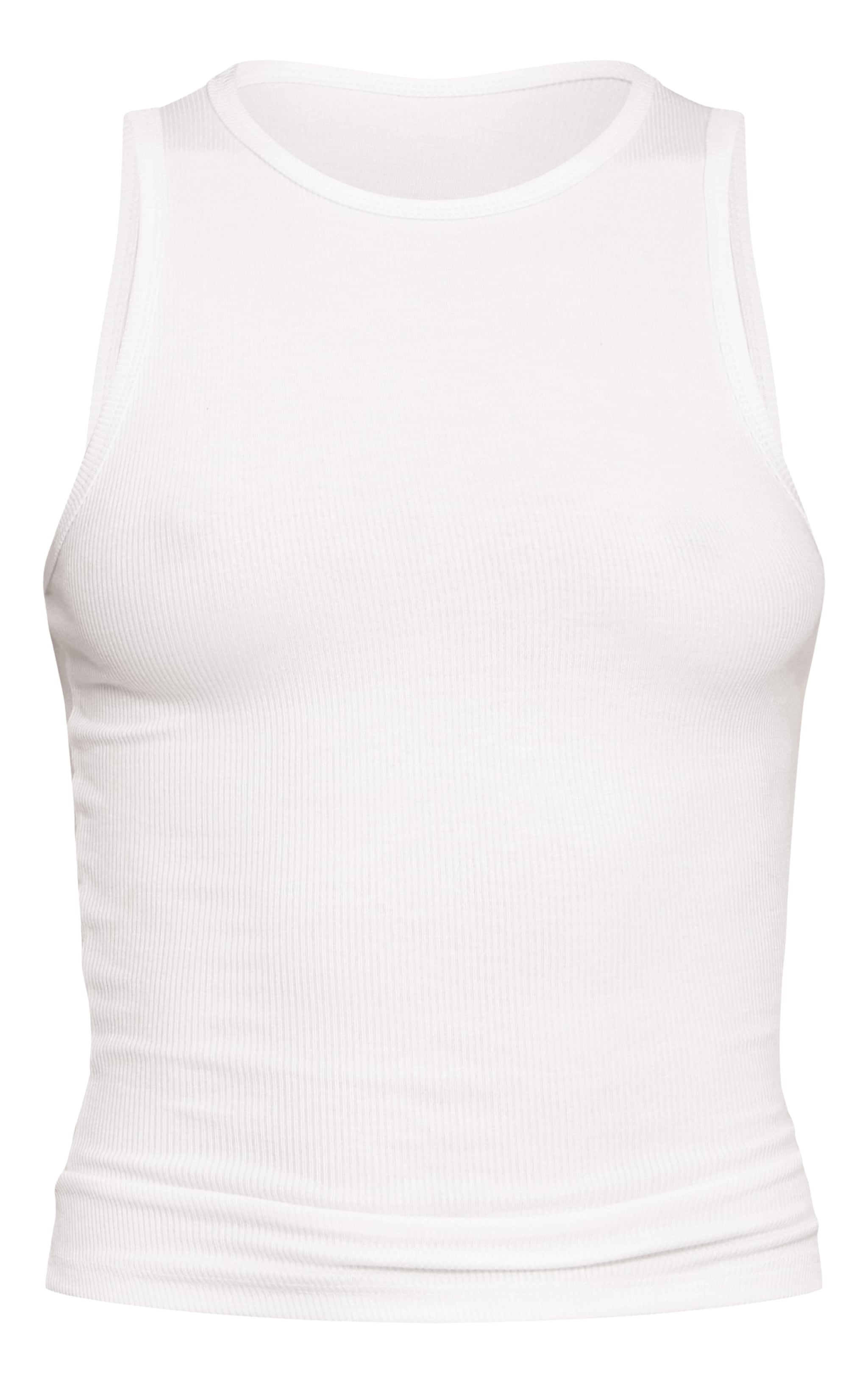 Tall White Soft Rib Racer Neck Vest Top image 5