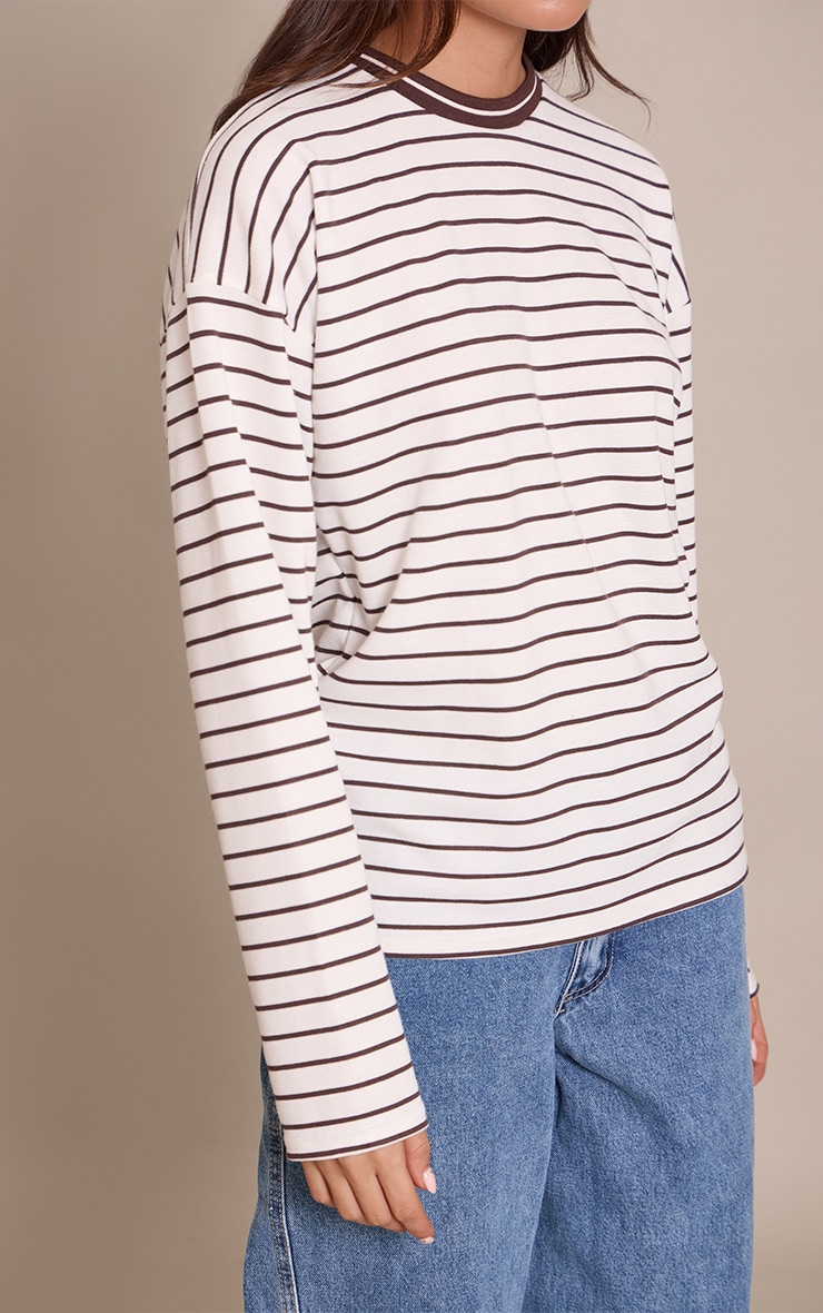 Cream Soft Jersey Striped Oversized T Shirt  image 4