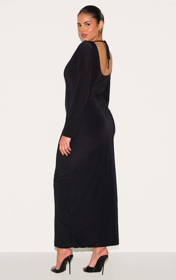 Plus Black Double Layer Slinky Flared Sleeve Midaxi Dress image 2