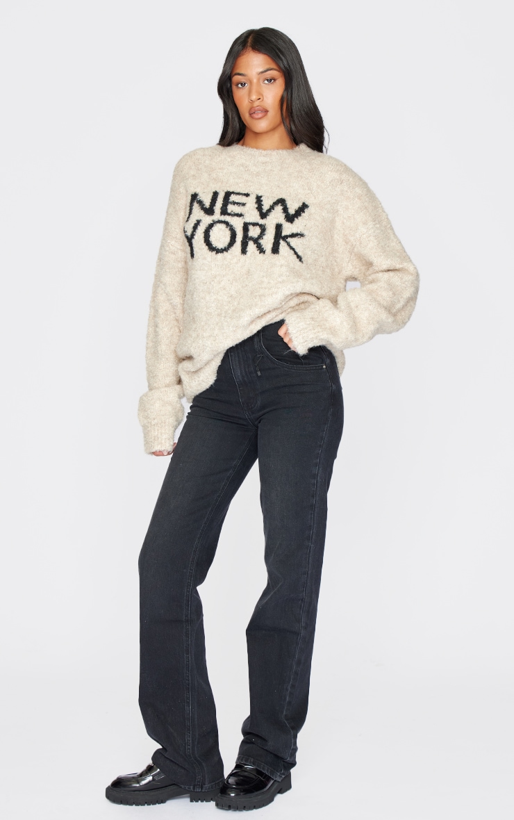 Tall Oatmeal New York Boucle Knit Oversized Sweater image 3