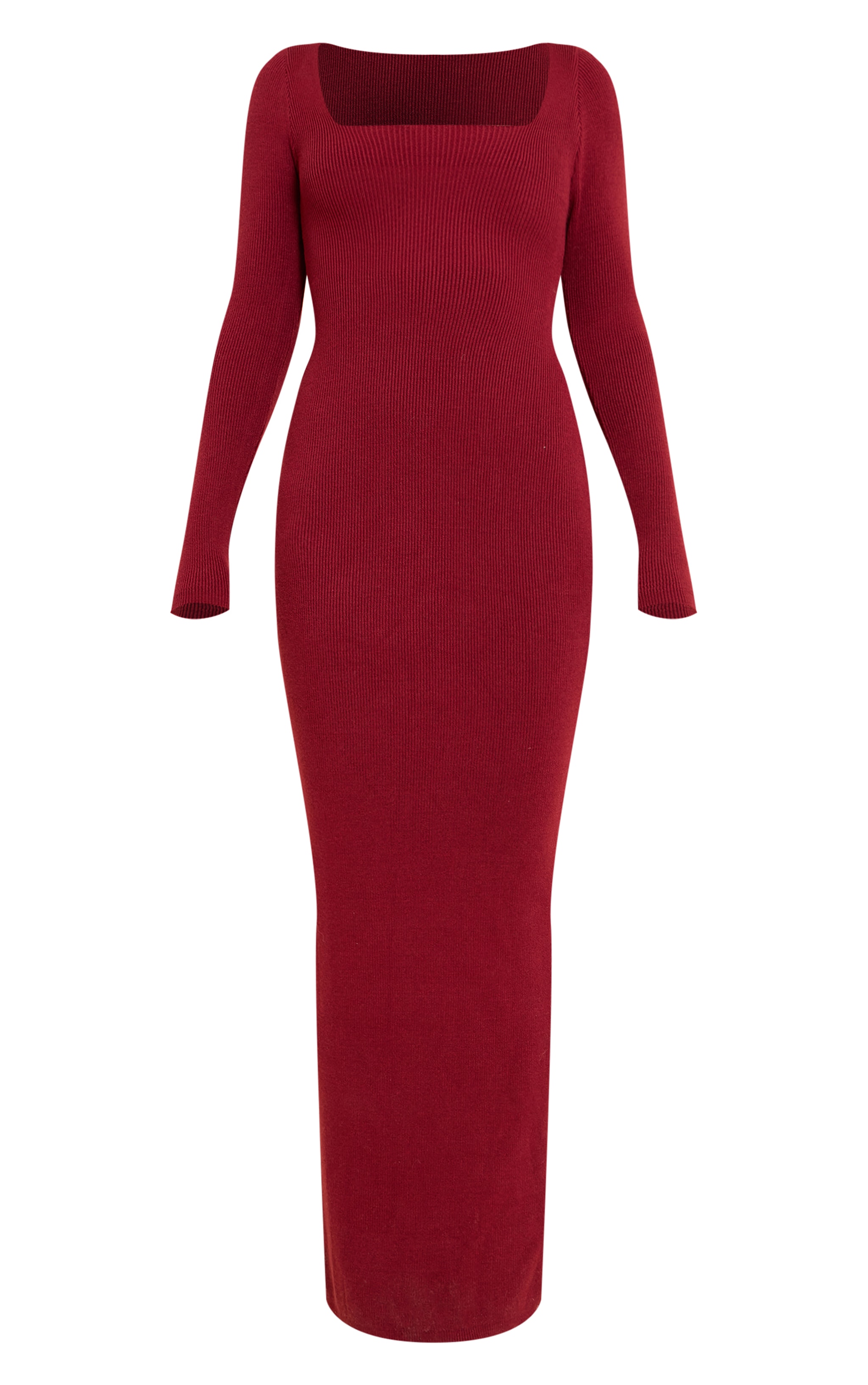 Burgundy Square Neck Knitted Midi Dress image 5