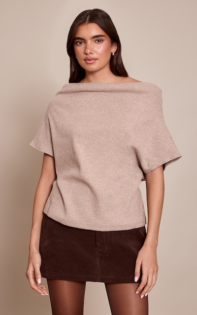 Sand Heavy Brushed Rib One Shoulder Slouchy Top