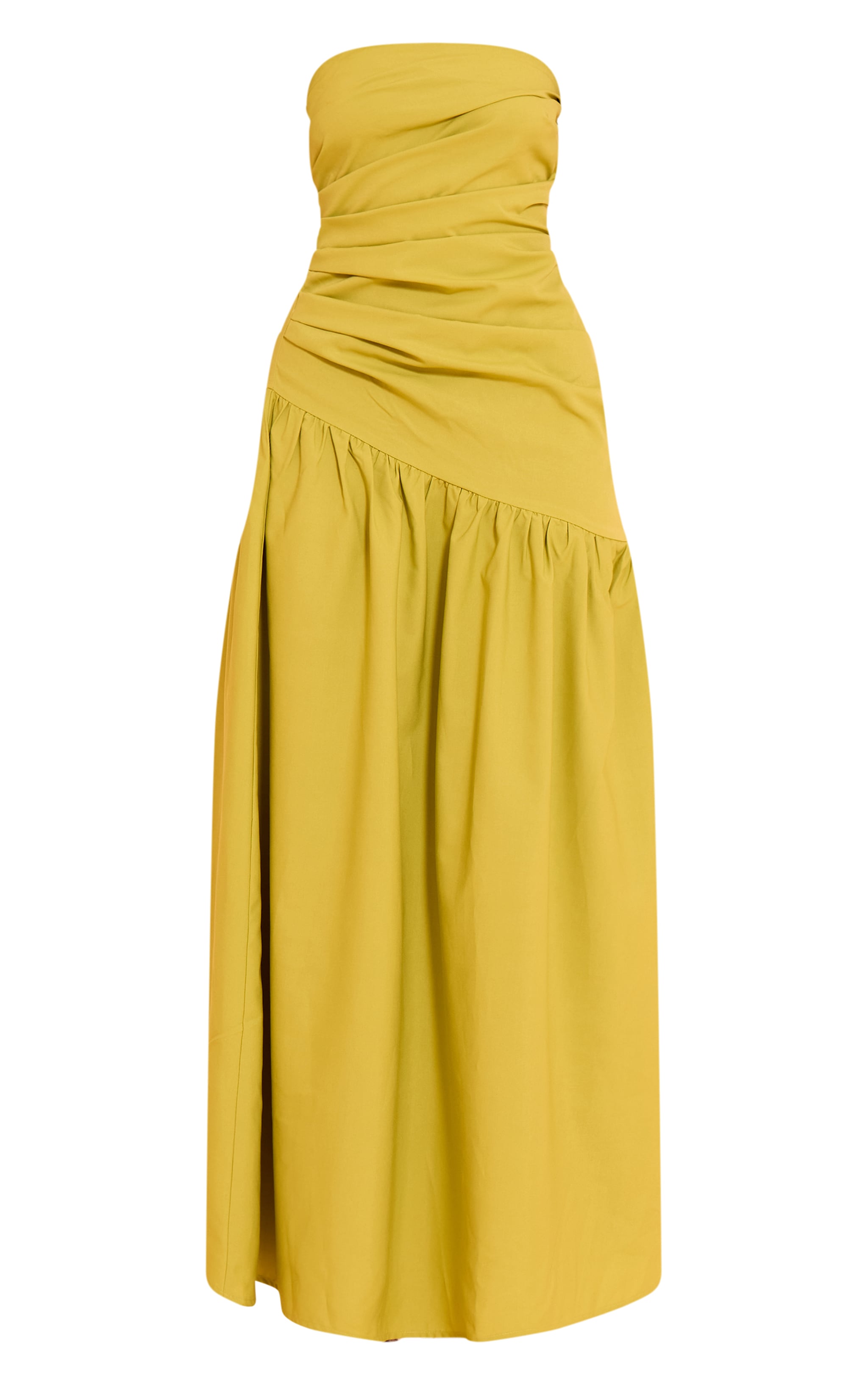 Dark Lime Woven Bandeau Ruched Maxi Dress image 5