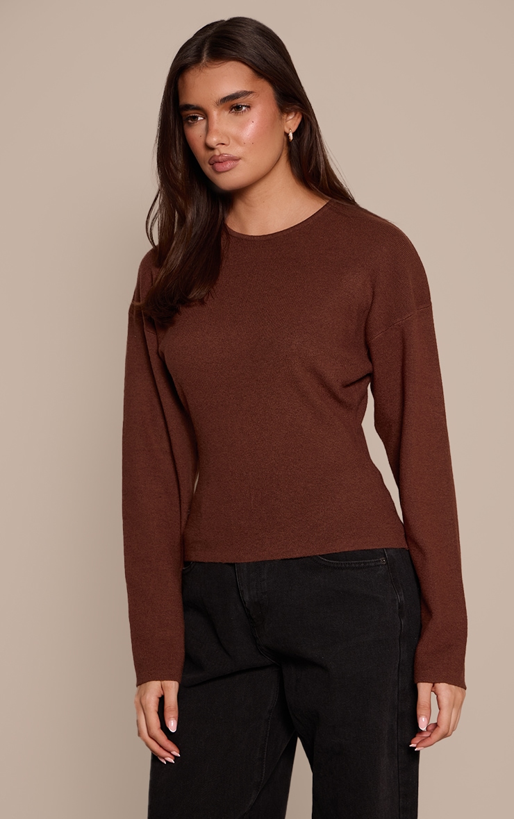 Chocolate Cocoon Sleeve Cinched Long Sleeve T Shirt