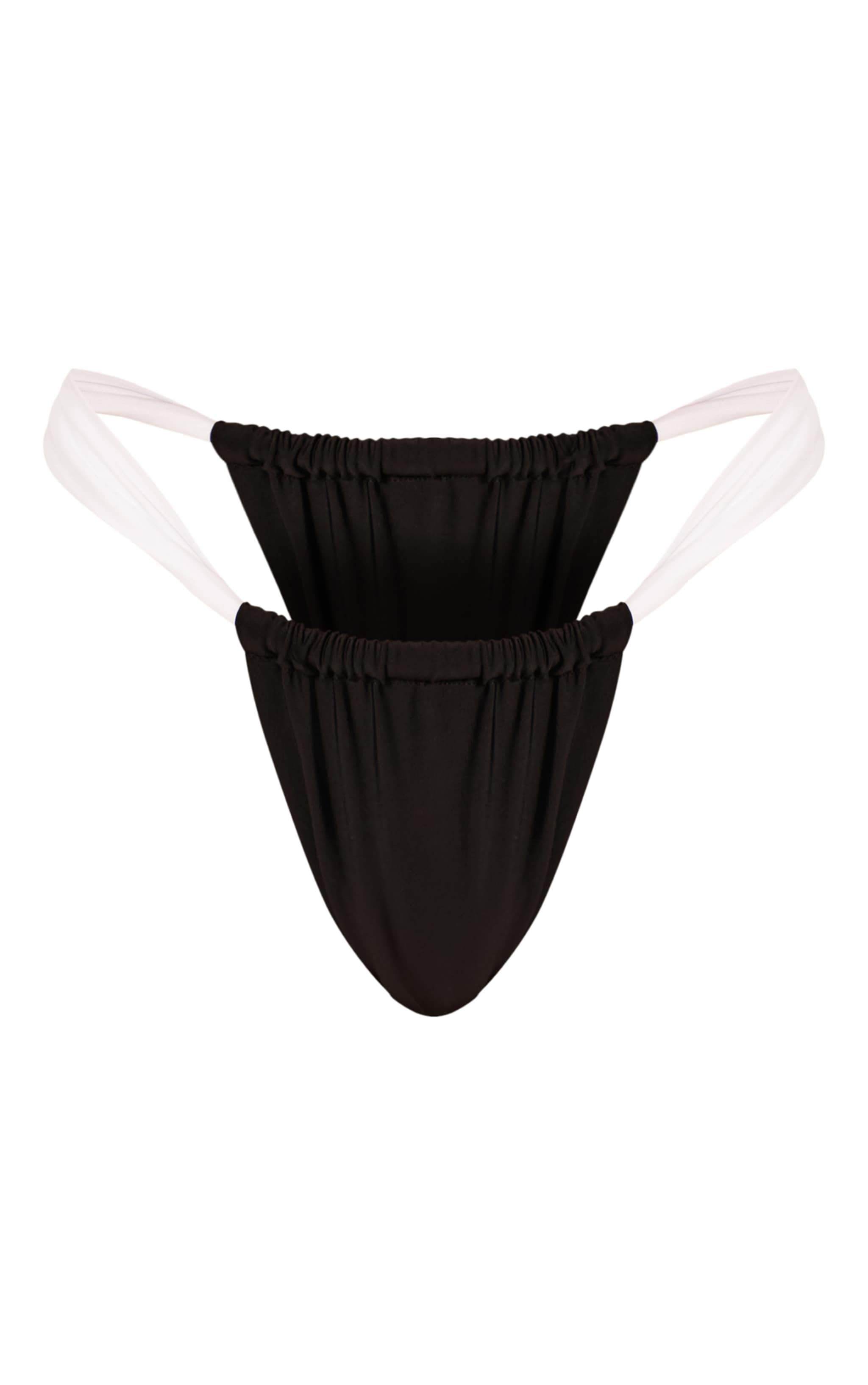 Black Contrast Wide Strap Thong Bikini Bottoms image 5