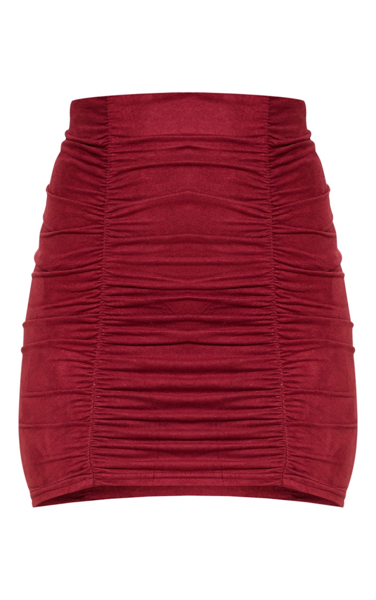 Maroon Faux Suede Ruched Mini Skirt image 3