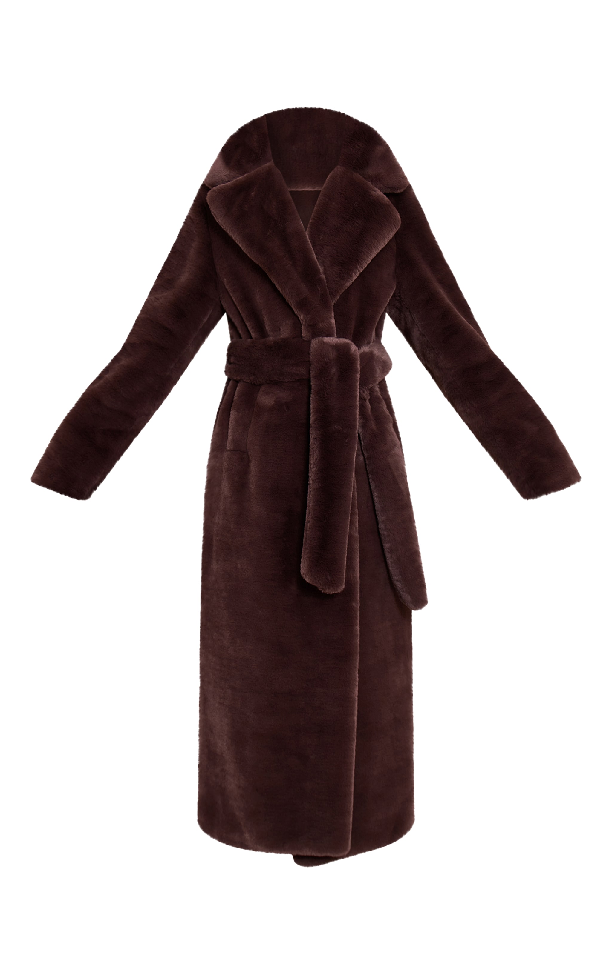 Tall Manteau long en fausse fourrure chocolat à taille nouée image 5