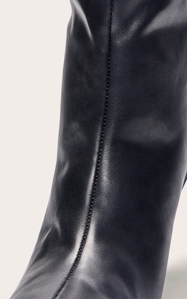 Black PU Point Toe Stiletto Knee High Boots image 5