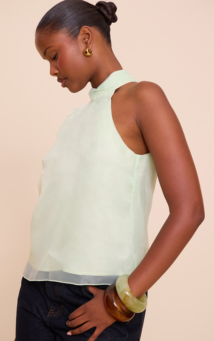 Mint Chiffon High Neck Sleeveless Cami Top image 4