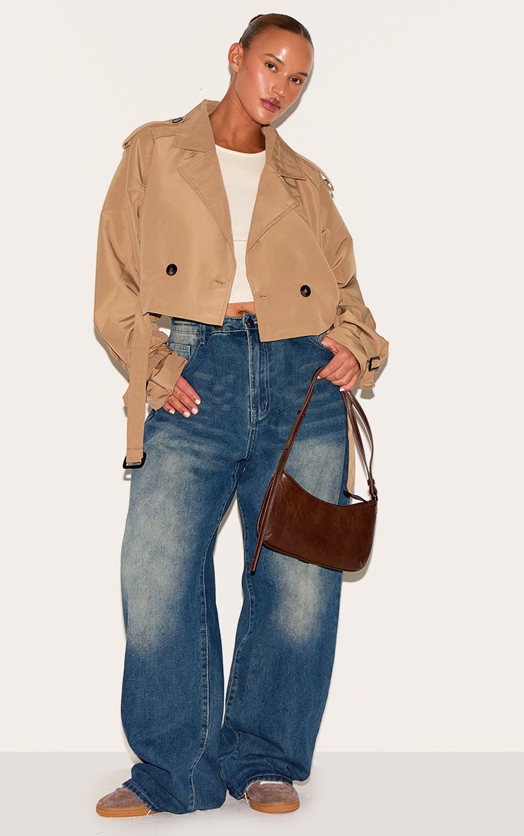 ◆PrettyLittleThing◆Cropped Trench コート ベルト付き 送料込 Plus Taupe Belted Cropped Trench Coat | Plus Size