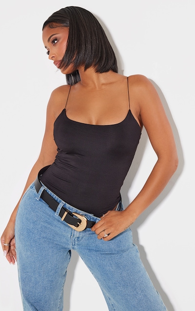 Shape Black Slinky Spaghetti Strap Bodysuit