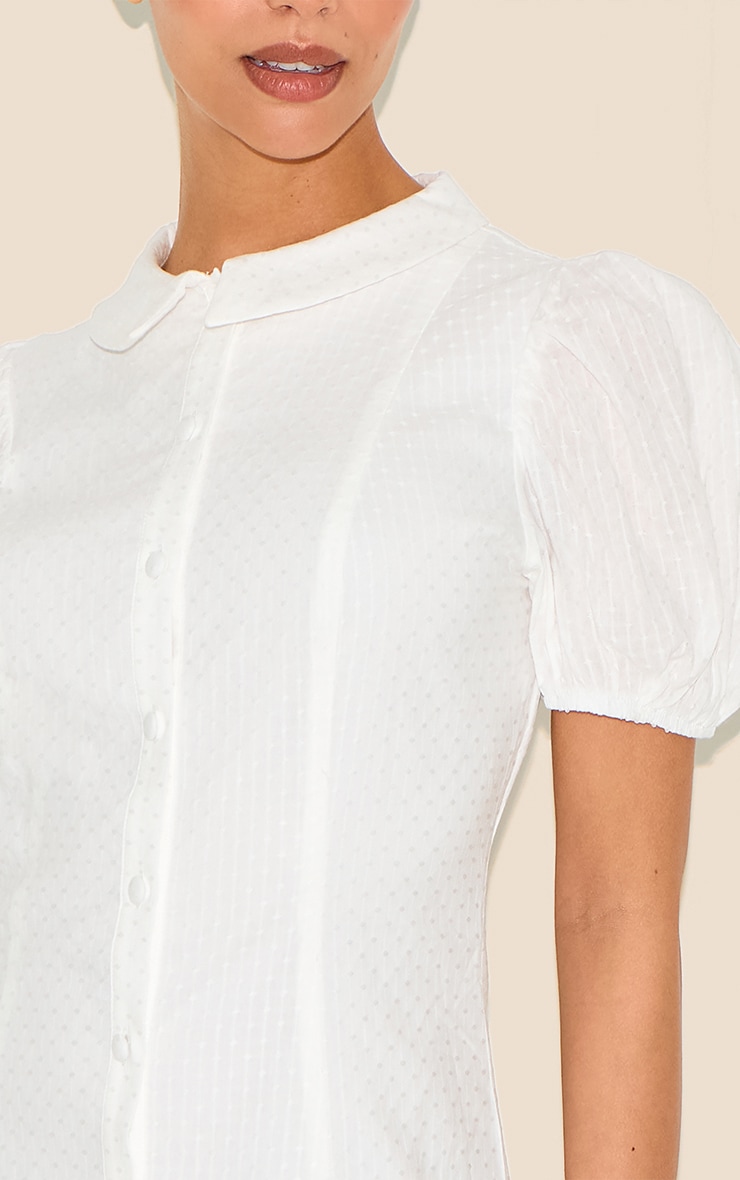 Petite White Textured Pleated Mini Dress image 4