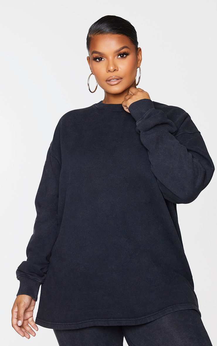 Plus Black Washed Longline Sweater