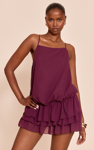 Purple Chiffon Frill Detail Playsuit