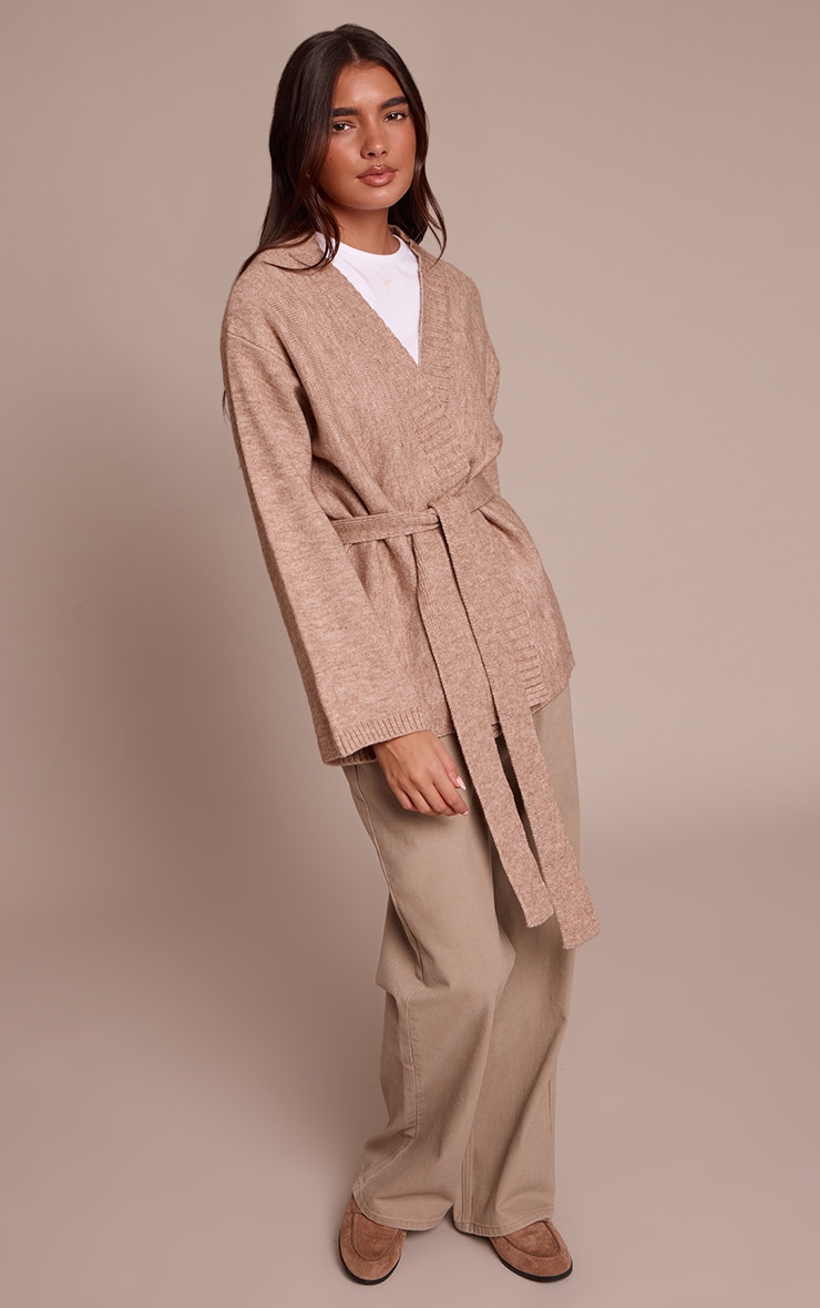 Oatmeal Tie Waist Oversized Cardigan image 3
