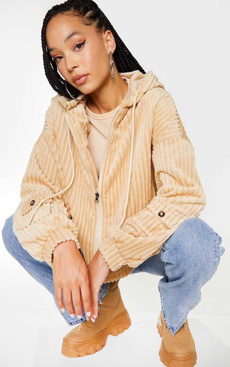 Hoodie oversize en velours côtelé gris pierre à zip