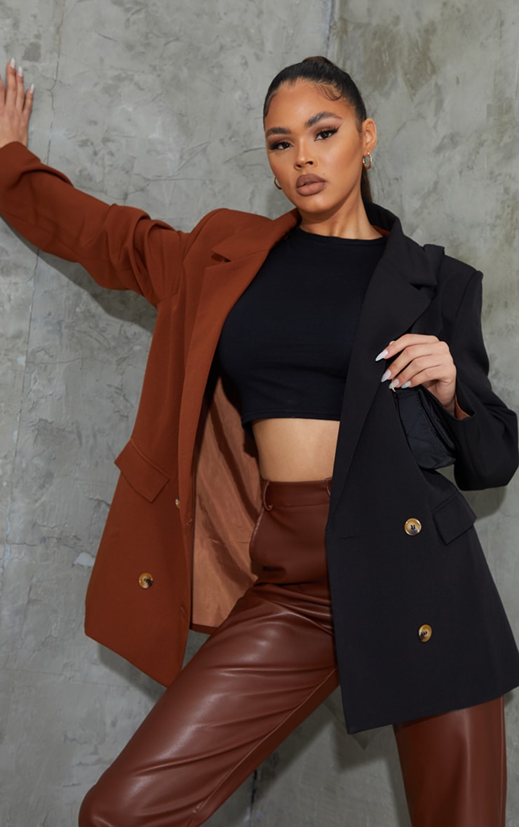 Blazer croisé chocolat bicolore oversize