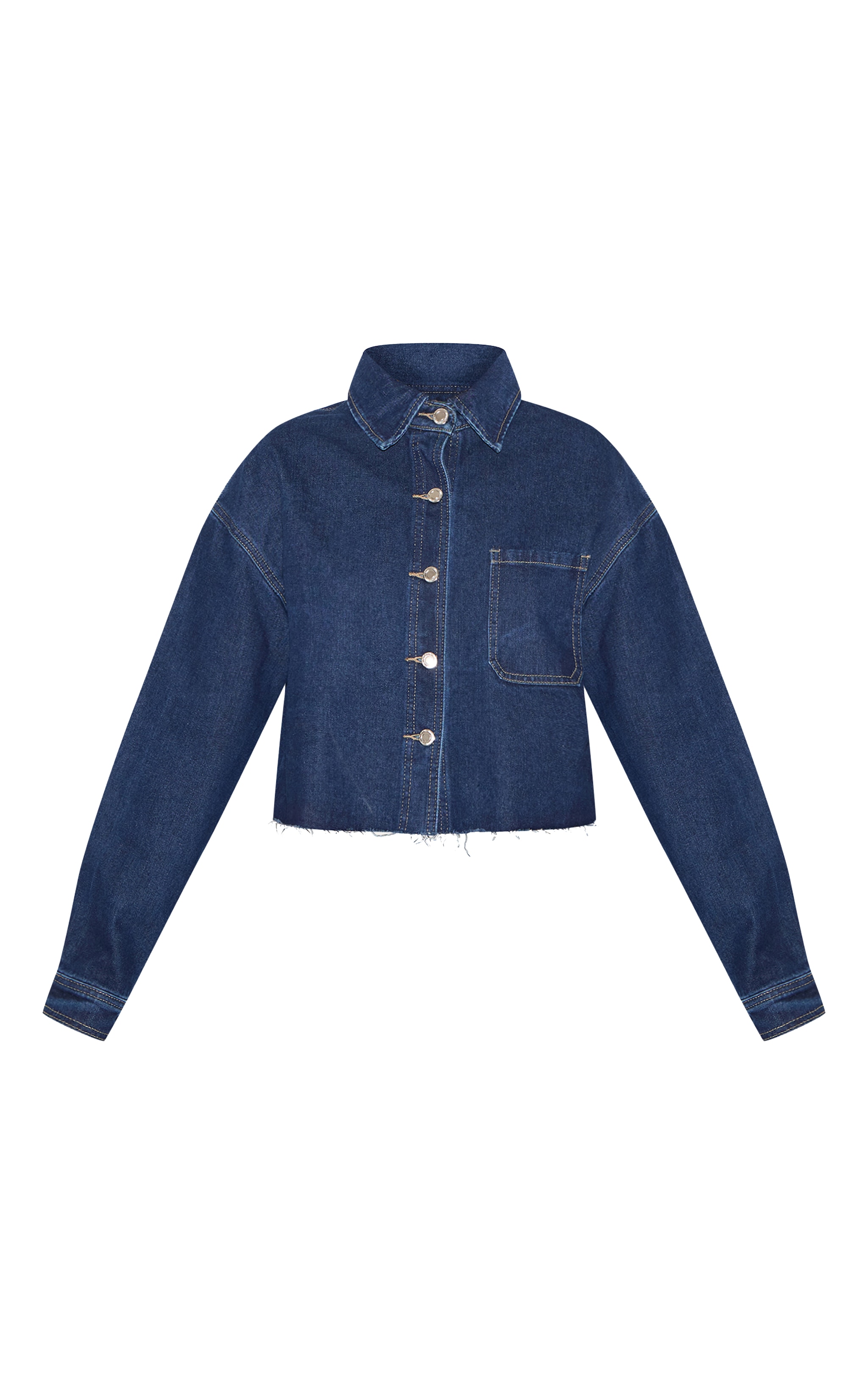 Indigo Raw Hem Cropped Denim Shirt image 5