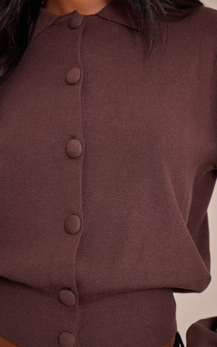 Tall Brown Compact Knit Covered Button Cardigan image 4
