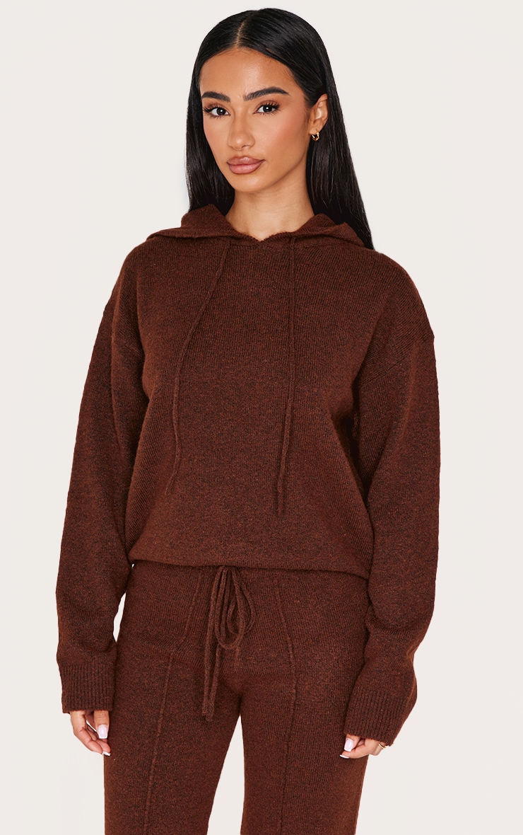 Petite Chocolate Knitted Hoodie image 1