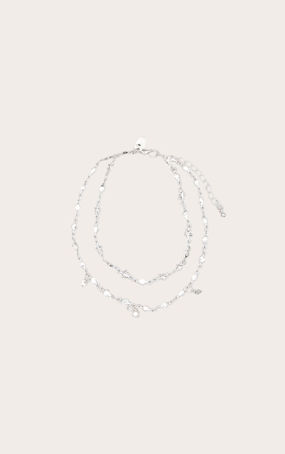 Silver Double Layer Stars And Diamante Chain Anklet