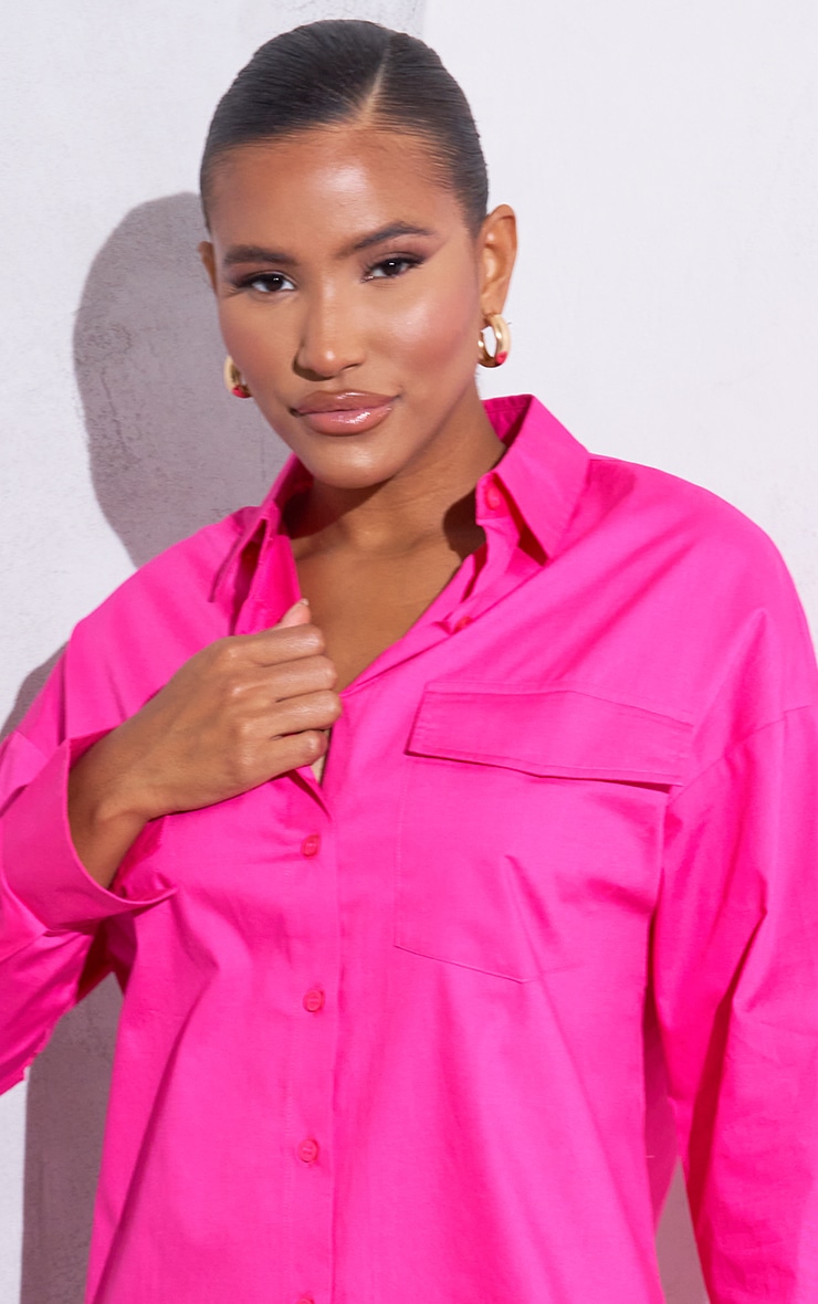 Pink Bell Cuff Detail Oversized Shirt Dress image 4