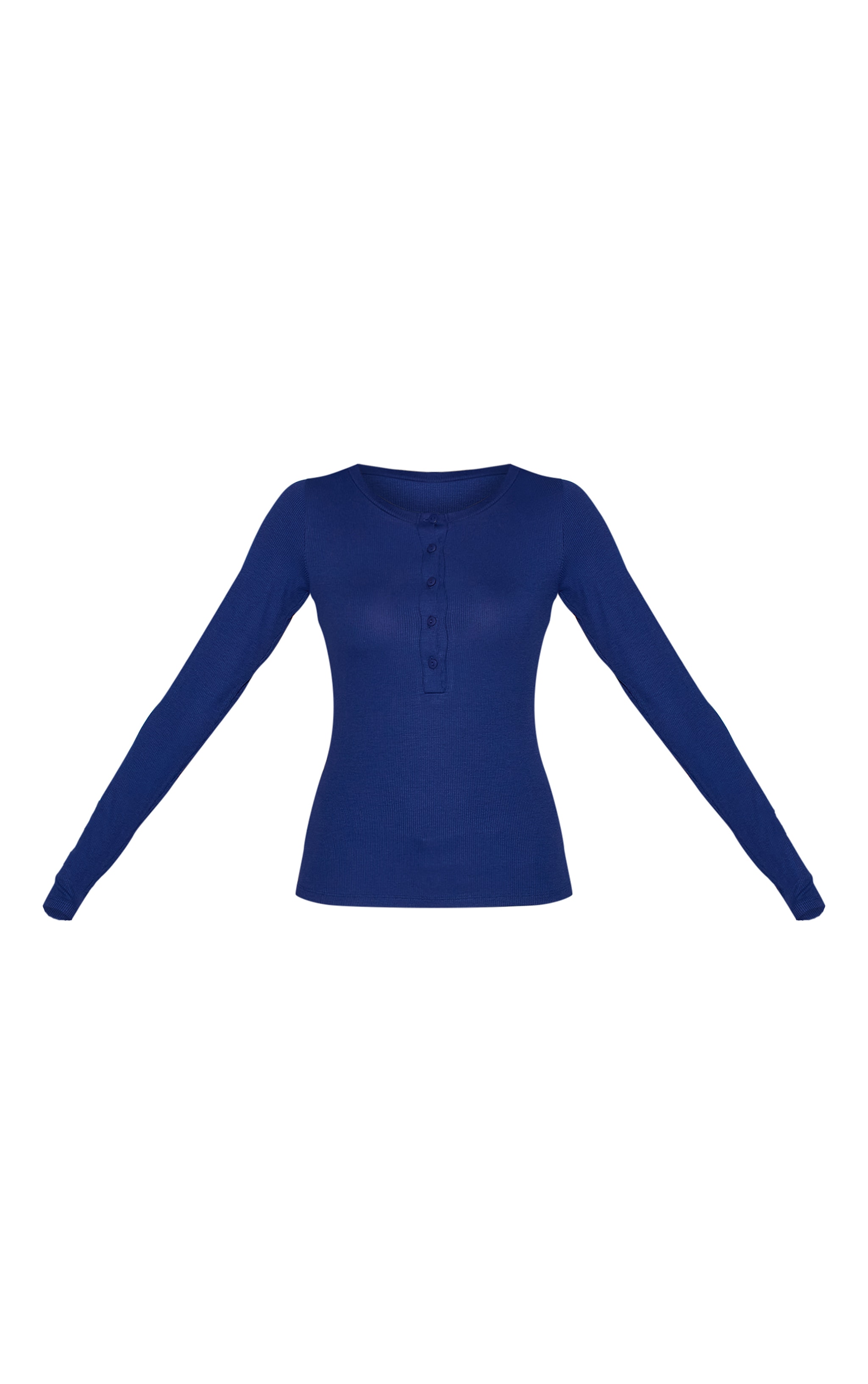 Navy Soft Rib Button Up Fitted Long Sleeve Top image 5
