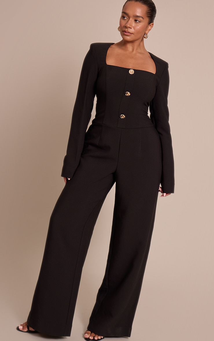 Shape Black Tailored Hammerd Button Wide Leg Jumpsuit image 3