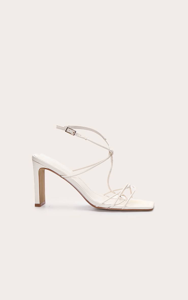 Cream T Bar Square Toe Slim Block Heeled Sandal image 2