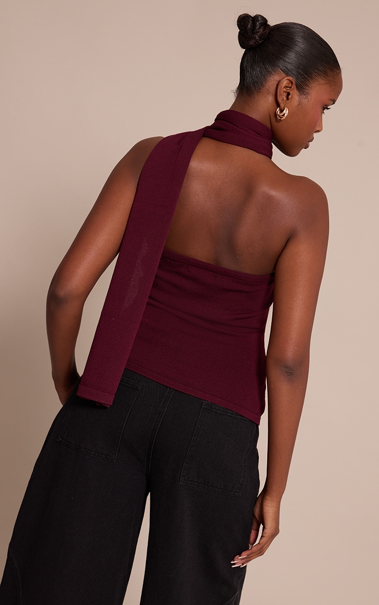 Dark Plum Scarf Neck Detail Sleeveless Knitted Top  image 2